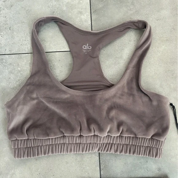 NEW Alo hot cocoa velour glimmer wide leg pant and scoop neck bra set XXS/XS - Picture 4 of 12